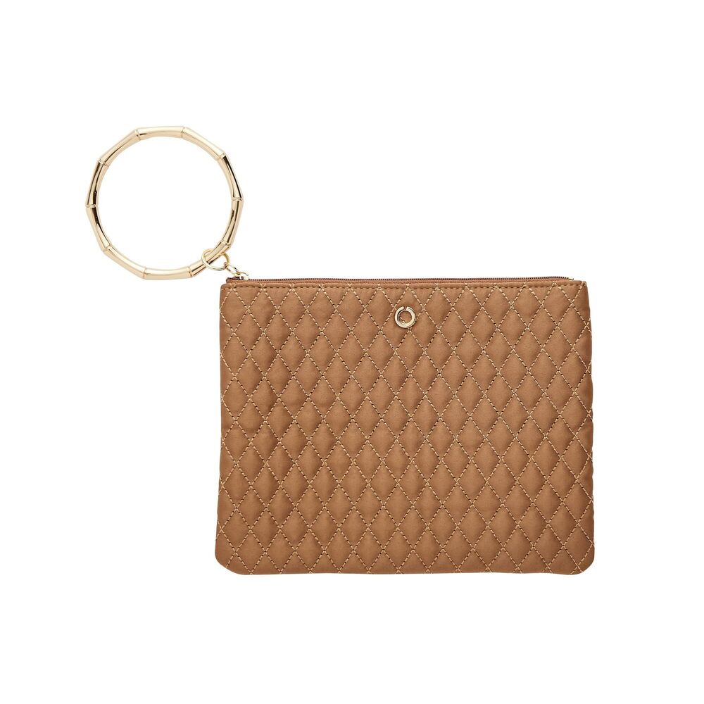 6617 Bracelet Pouch – Caramel Quilted Clutch Bag with Bamboo Bangle Zip